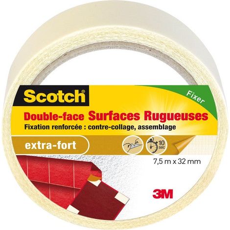 Rouleau adhésif double face surfaces rugueuses, SCOTCH L.7.5 m X l.32 mm (1/2)