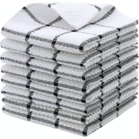 Bardusch-Lot de 8 torchons vaisselle 100% coton 30,5x30,5 cm, légers doux séchage rapide, coloris noir, usage nettoyage (1/5)