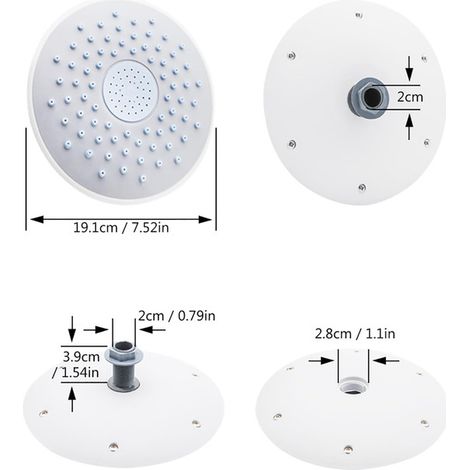 Pomme de Douche de Tête Ronde 19cm pour Cabine de Douche Jet de Pluie Supérieur Encastrable pour Salle de Bain