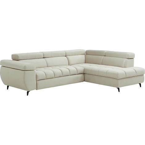 Divano letto angolo destro in velluto beige - NIACATO (1/5)