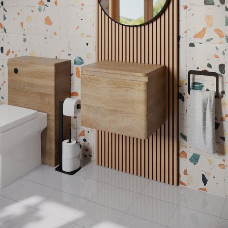 Bathroom Cloakroom Vanity Unit 500mm Wall Hung Cabinet Storage Drawers Wood (1/5)