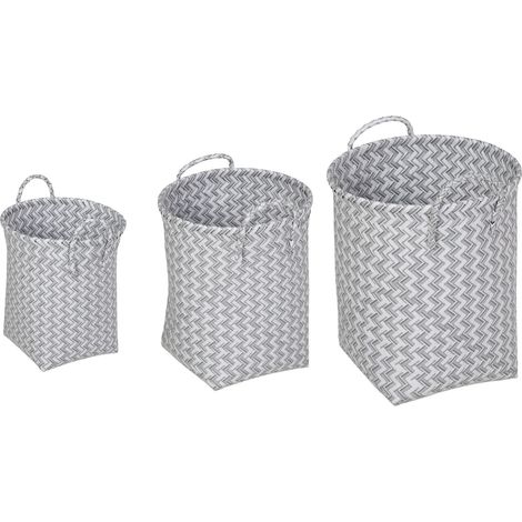 Lote de 3 cestas para la ropa blanca trenzadas transportables 46,5 x 36,5 x 35 cm de plástico gris 130009906 (1/4)