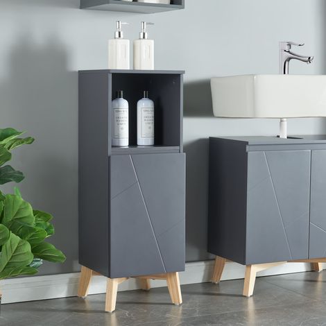 Mueble de baño auxiliar Overath puerta decoartiva MDF 86x30x30cm - Gris y Madera [en.casa]