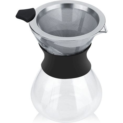 Cafetière à infusion manuelle, pot en verre avec filtre inox, set de 1, pour café filtre maison, verseuse robuste, idéale pour préparation douce. (1/5)