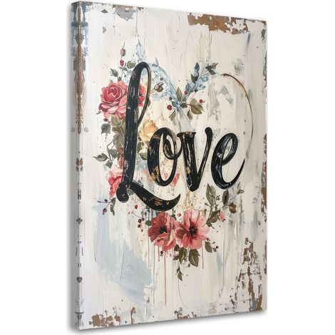 Quadro su tela, Shabby chic rosa Iscrizione d'amore, 20x30 (1/5)