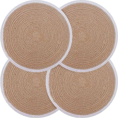 Manteles de yute 4 pcs Natural y Blanco Ø 30 cm 100% yute tosas vidaXL (1/4)