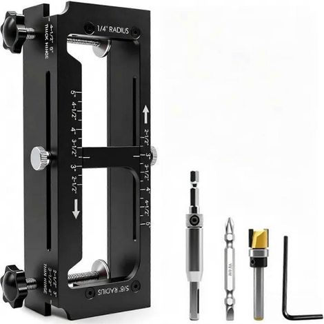 Gabarit pour charnières de porte, kit de mortaise réglable en aluminium de 6,35 à 12,7 cm (2,5 à 5 pouces), outil de gabarit d'installation de charnières de porte, gabarit de menuiserie tout-en-un rob (1/5)