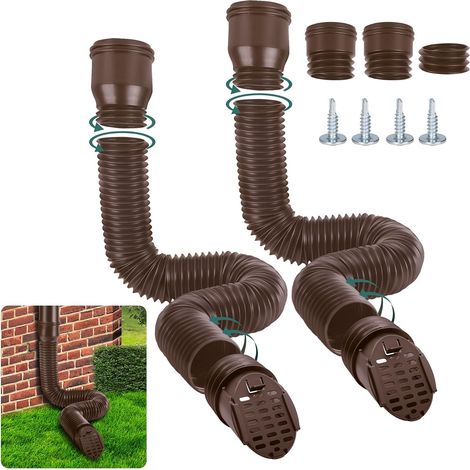 Flexible Gutter Extension, Round Gutter Extension for 80/100mm Downhill with Drainage Grate, Flexible Gutter Pipe, 47-150cm, Gutter Accessories (Brown, 2PCS) (1/5)