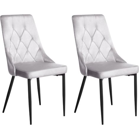 Conjunto de 2 sillas de comedor modernas de terciopelo con patas de hierro negras con recubrimiento en polvo gris claro Avenir
