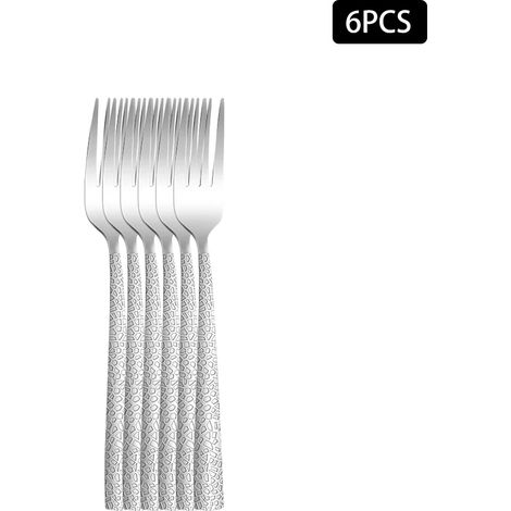 (6 fourchettes) Ensemble de couverts en acier inoxydable argenté, couverts à manche carré à motif peau de serpent (1/2)