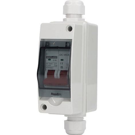 Disjoncteur 2P avec Boîtier MCB, Disjoncteur étanche IP65 1000V 16A Interrupteurs de Déconnexion CC pour Système Solaire PV (1/5)