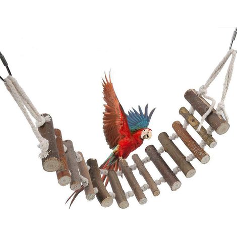Pont suspendu en bois naturel pour oiseaux et petits animaux, échelle flexible pour cage, jouet d'escalade et de repos (1/5)