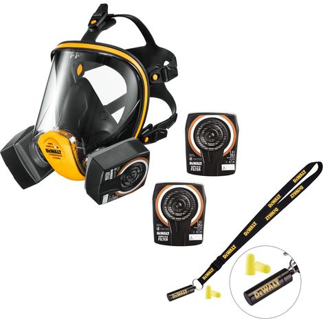 Dewalt Medium A2P3 Full Face Dust Mask Respirator + Extra Filters + Ear Plugs (1/5)