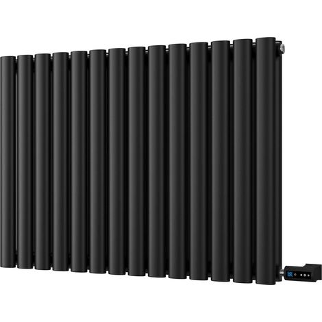 Omeara - Black Horizontal Electric Radiator H600mm x W812mm Double Panel 800w Thermostatic WIFI - Feet Included (1/2)