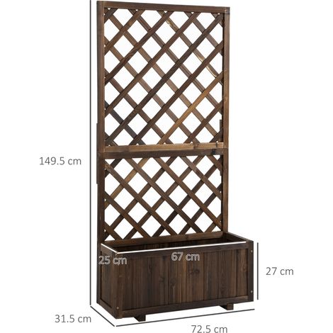 Jardinière d'extérieur avec treillis pour plantes grimpantes et pot, jardinière en bois de sapin durable, 72,5 x 31,5 x 149,5 cm (1/3)