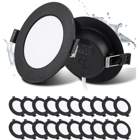 Spot LED Encastrable - Lot de 20 - Noir - IP44 - 5W Blanc Froid - Pour Salle de Bain Cuisine Salon (1/5)
