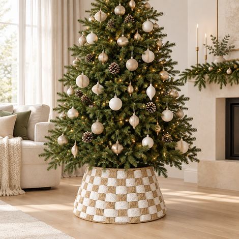 Copri base a scacchi in corda di carta, decorazione Natalizia per Albero di Natale -Ø 70 cm (1/5)