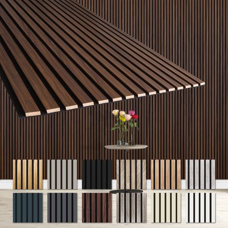 HEXIM Lamellen Akustikpaneele 1,67 m² flexible Wandpaneele 278x60cm MDF Wandverkleidung schalldämmend: 4 Paneele - 6.68m², Catania Oak - AP13