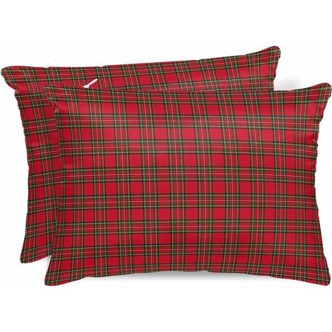 Taie d'oreiller - 2 Pièces - Taies d'oreiller décoratives - Polyester - Décoration de Noël - Décoration intérieure - Plaid - avec Fermeture éclair - Sans Coussin intérieur - 5030CM - Rouge (1/5)