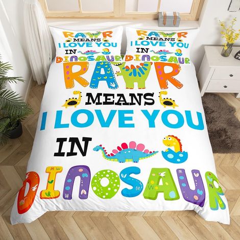 Housse de Couette 140x200 Dinosaure pour Garçons Filles, Parure de Lit Enfant Dino de Dessin Animé, Sets de Housses de Couettes Animaux Kawaii, Couvre Lit Œuf de Dinosaure Coloré - 140x200cm + 1 Taie  (1/5)