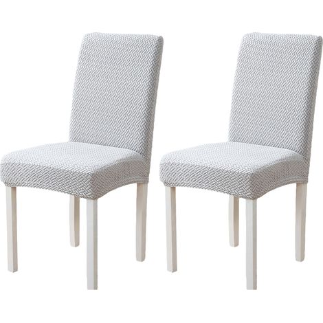 Lot de 2 housses de chaise extensibles en jacquard pour salle à manger, protections amovibles pour chaises de cuisine, hôtel, restaurant, gris clair (1/5)