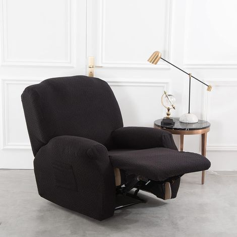 Recliner chair covers, 4 pieces, sofa cover with side pockets and elastic at the bottom for bedroom, living room, office, hotel (black) (1/5)