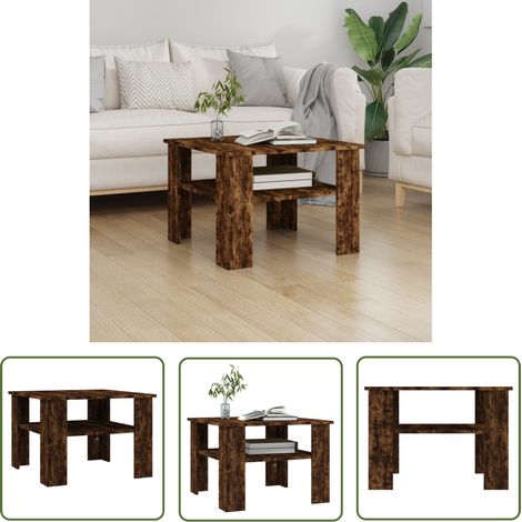 The Living Store Couchtisch Räuchereiche 60x60x42 cm Holzwerkstoff - Couchtisch - Wohnzimmerstil - Holzmöbel - Holzwerkstoff - Esszimmertisch