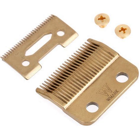 Un jeu de têtes de tondeuse en acier inoxydable doré pour tondeuses à cheveux Wahl et diverses têtes de ciseaux électriques.