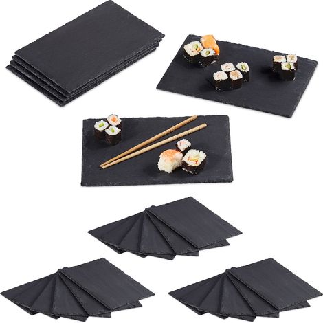 Set of 24 Relaxdays Slate Tiles, Large Serving Plates Made Of Slate, For Serving & Write On, 30x20cm, Anthracite