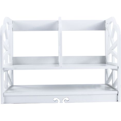 Étagère de bureau 2 niveaux blanche, rangement CD livres maquillage, design baroque sculpté étanche, organisateur compact 30x21x41cm (1/5)