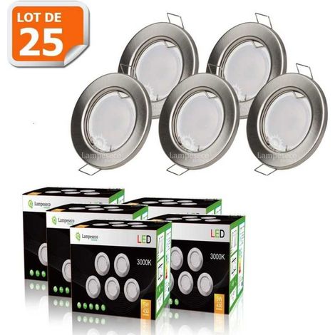 Lot de 25 spot led encastrable complète ronde fixe alu brossé eq. 50w blanc chaud (1/5)