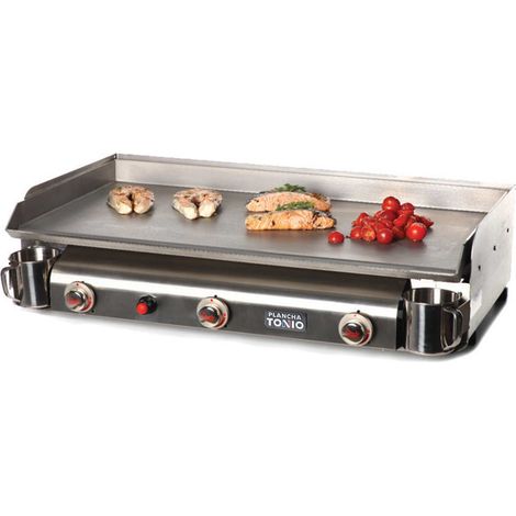 Plancha à gaz 3 feux inox 81x48.5cm – Plaque 5mm pour cuisson directe – Fabrication française – Montée en température rapide – Plancha Tonio