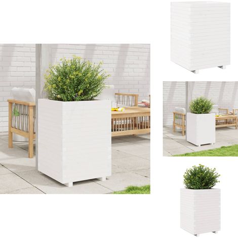 Jardinière blanc 50x50x72,5 cm bois de pin massif - Jardinierè Blanche - Jardinière En Bois - Pot De Fleurs Extérieur - Déco Jardin - Bac À Fleurs (1/5)