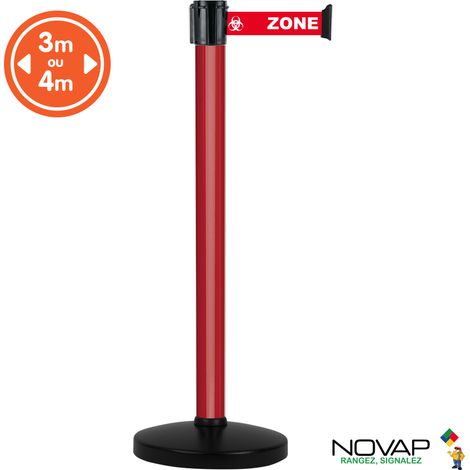 Poteau Alu Rouge laqué à sangle Rouge zone contaminée 3m x 50mm sur socle portable - 2050364 (1/2)