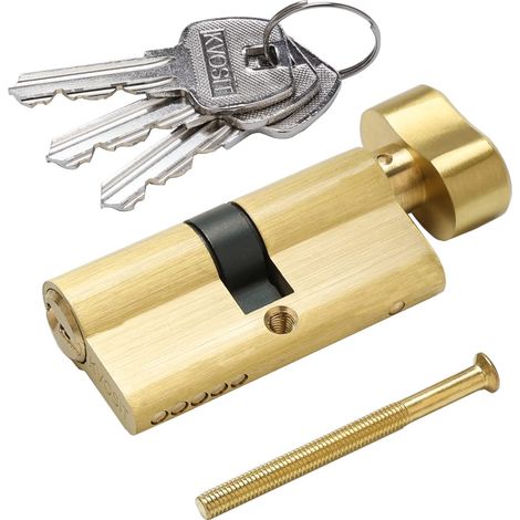 Cylindre de serrure en laiton massif avec 3 clés en laiton 63 mm (1/5)