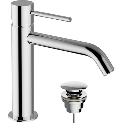 Schläfer 28505012 Miscelatore Monocomando per Lavabo Bagno Serie Fonte25 con Piletta Click-Clack, 1"1/4, Rubinetto Miscelatore Lavandino Cucina, Cartuccia da Ø 25mm, Finitura Cromo e Argento (1/5)