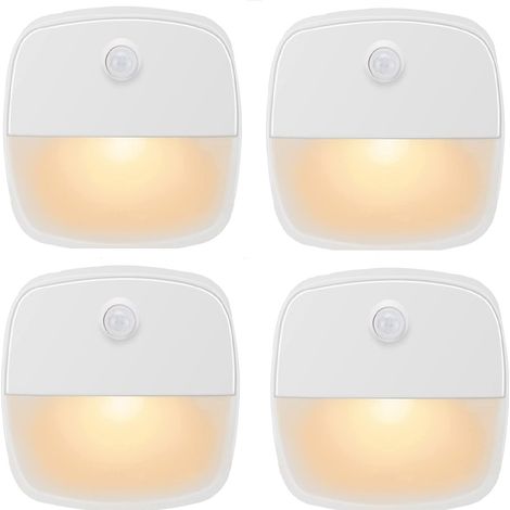 Lampe d'intérieur à détecteur de mouvement, lampe à piles avec détecteur de mouvement, veilleuse LED automatique pour chambre, cuisine, couloir, escalier, coffre (blanc chaud, lot de 4) JUNJUN (1/5)