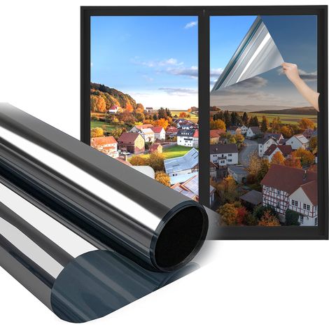 Film pour fenêtre, brise-vue autocollant pour fenêtre de l'extérieur, film de protection thermique (argent et gris, 50 x 200 cm) (1/5)