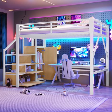letto contenitore 140x200 con armadio LED bianco HAVRYA (1/5)