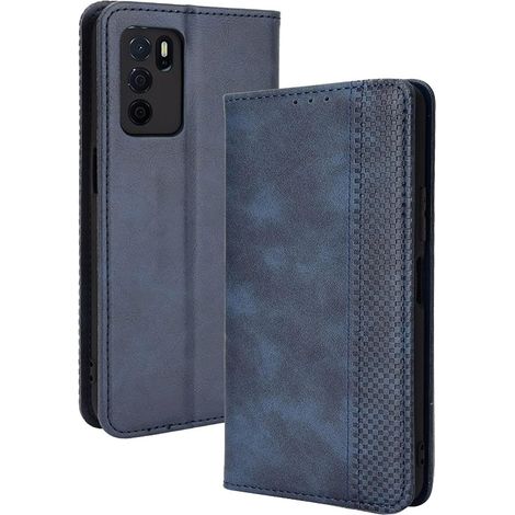 Coque Folio Cuir Étui pour Oppo A16 / Oppo A54s / Oppo A16s, Antichoc Portefeuille Housse vec Fentes pour Cartes, PU/TPU Bumper Protection Case Cover Fermeture Magnétique (Bleu) (1/5)