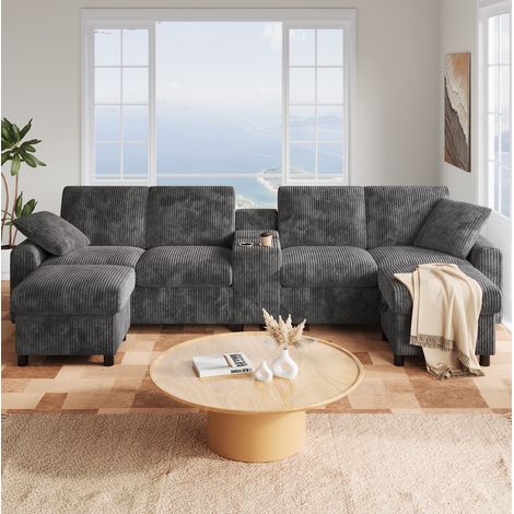 U-Sofa mit Stauraum, Hockern und Ladefunktion Grau OKMYHOME (1/5)