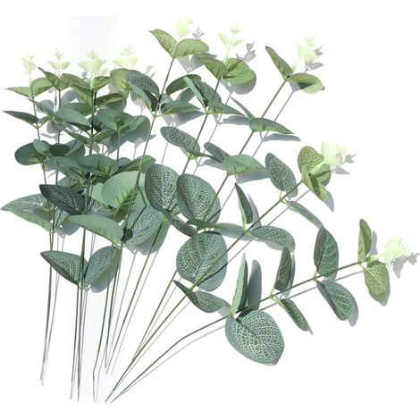 10 plantas de hojas de eucalipto artificiales, planta decorativa de hojas de eucalipto, eucalipto plateado artificial, eucalipto verde artificial, plantas de flores artificiales para decoración de fie (1/5)