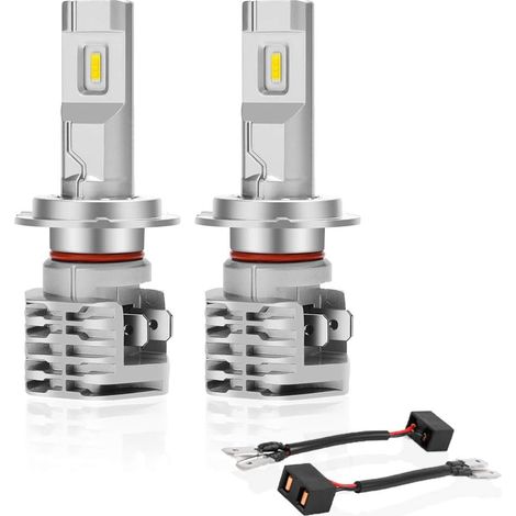 Ampoule LED H7 6500K pour phares de voiture, feux de route et feux de croisement, support d'ampoule réglable, remplacement pour ampoules halogènes et phares au xénon (2 pièces) (1/3)