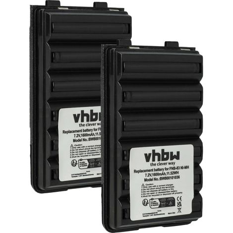 vhbw 2x Batterie compatible avec Standard Horizon HX600S, HX500S, HX270S, HX370S radio talkie-walkie (1600mAh, 7,2V, NiMH)