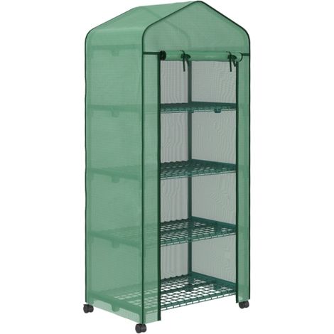 Serra in plastica, mini serra, serra per piante, cassone freddo, 4 ripiani, 69 x 50 x 165 cm, verde