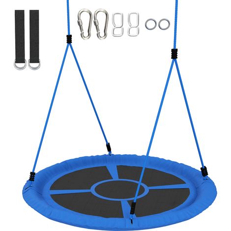 Balançoire nid d'oiseau pour 2 enfants, Ø 80 cm, bleu – Cordes réglables en hauteur (1/5)