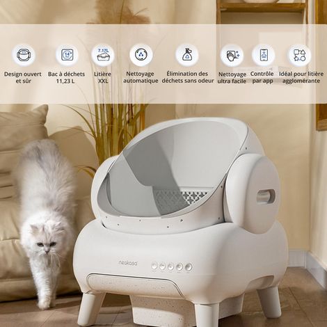 Maison de toilette autonettoyante pour chat litière automatique intelligente grand espace ouverte avec contrôle par application smartphone et capteurs de sécurité