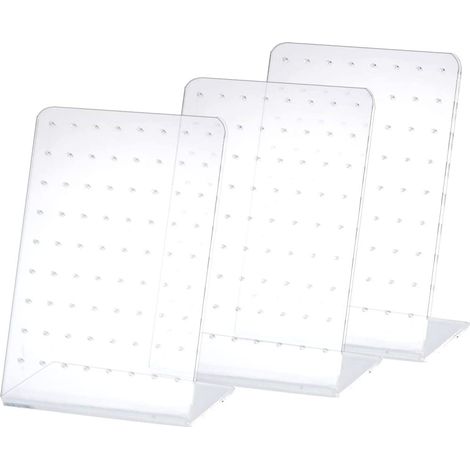 Présentoir boucles d’oreilles acrylique transparent, 72 trous, set de 3 supports bijoux