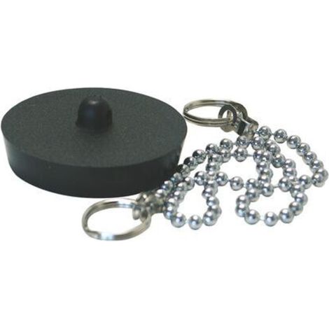 Bouchon évier PVC noir 35/40 mm avec chaînette et anneau – Bonde 33/42 mm – Longueur chaînette 300 mm – Pour installations sanitaires