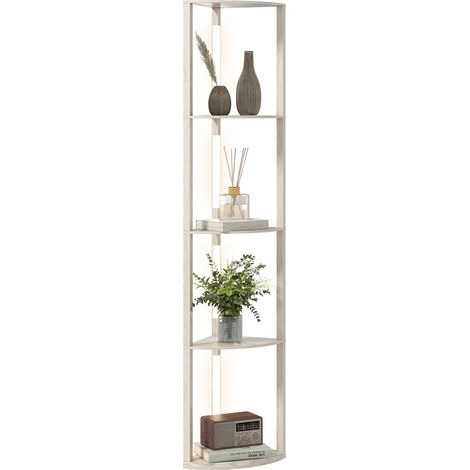 Lampadaire LED d'angle avec étagère intensité variable 4 étagères blanc chaud 41 x 30 x 164 cm chêne